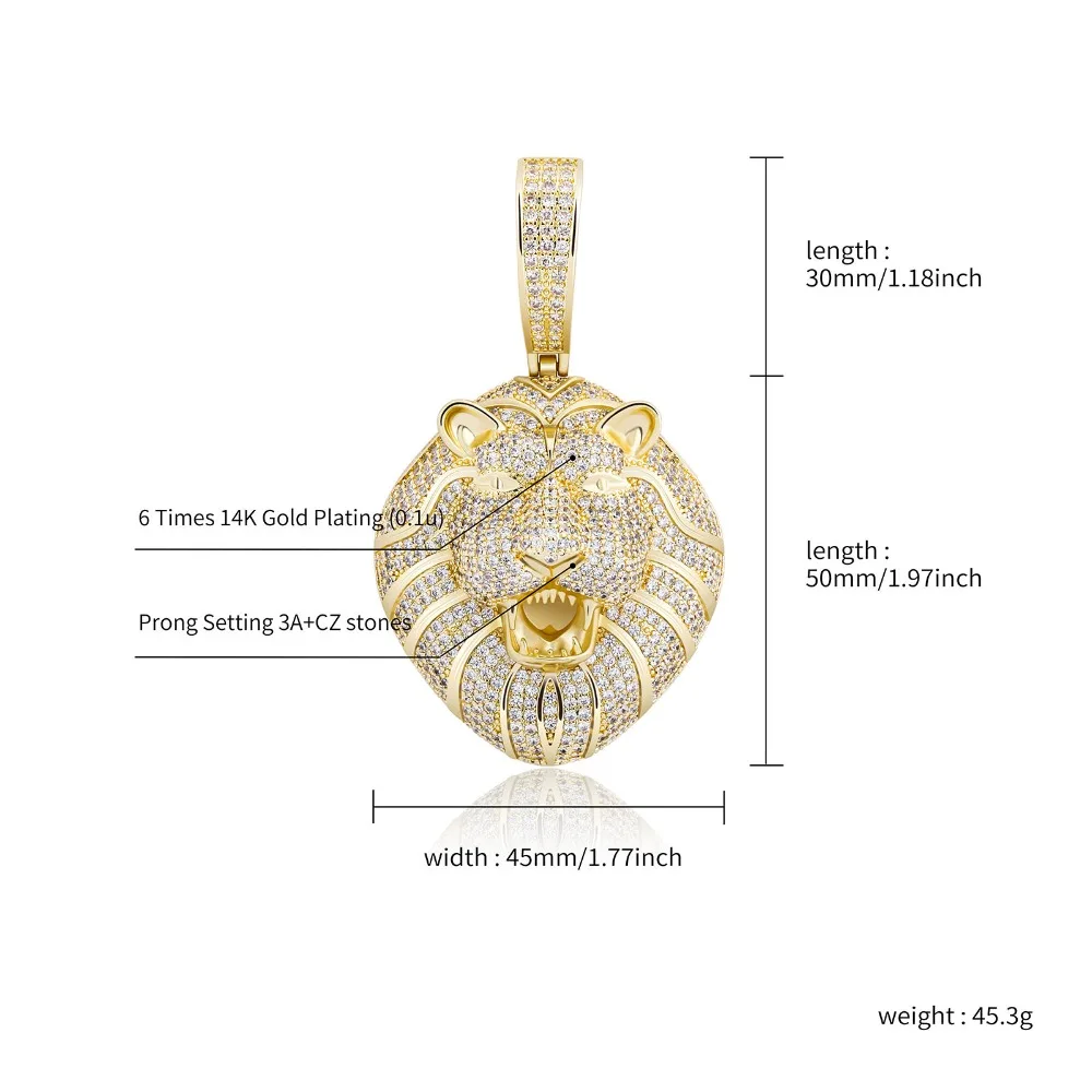 GUCY Fashion Animal Lion Head Necklaces & Pendant Gold Color Bling Cubic Zircon Men's Hip Hop Necklace Rock Jewelry For Gift