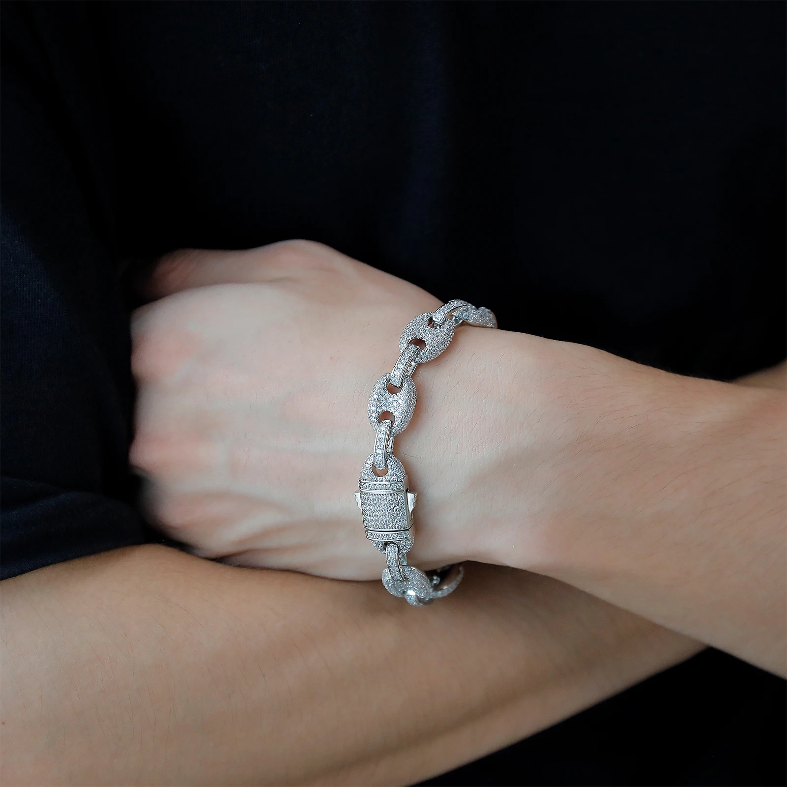 GUCY 12mm Cuban Wide Link Chains Fashion Hip Hop Jewelry Iced Out Bling 5A Cubic Zirconia Paved Women Men Bracelet