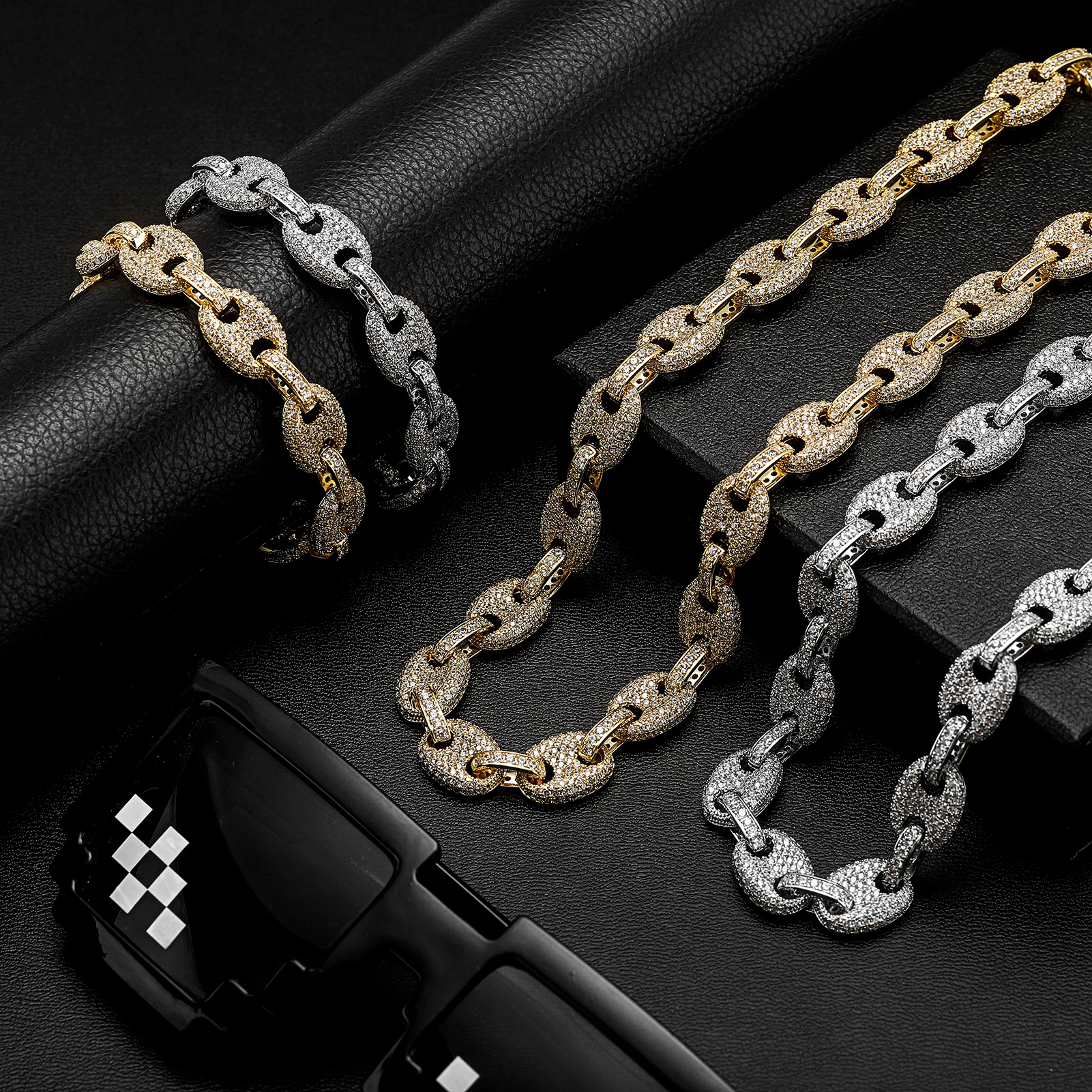 GUCY 12mm Cuban Wide Link Chains Fashion Hip Hop Jewelry Iced Out Bling 5A Cubic Zirconia Paved Women Men Bracelet