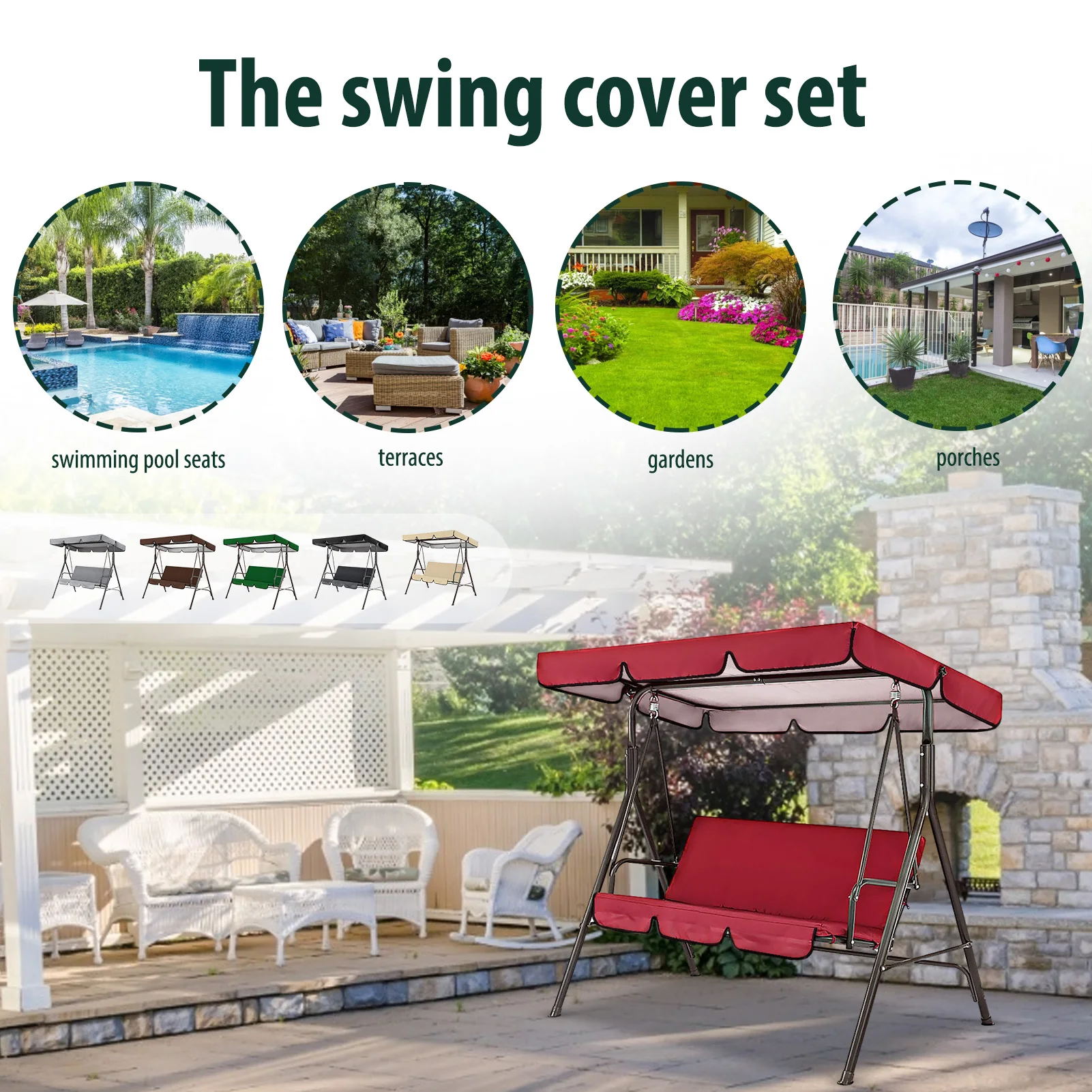 150CM 3 Seater Garden Swing Cushion 5 Colors Waterproof Dustproof Chair Replacement Canopy Spare Fabric Cover Dust Covers