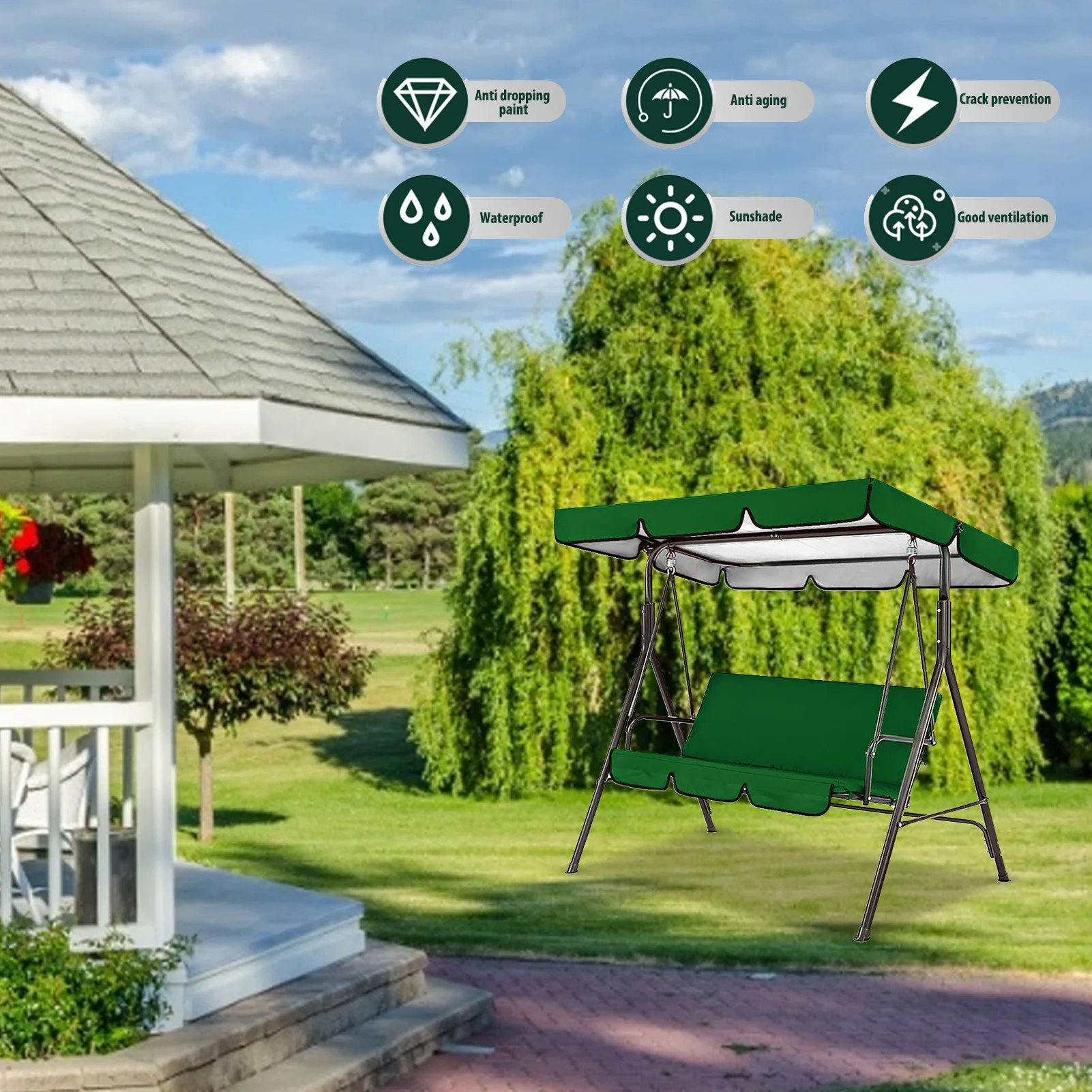 150CM 3 Seater Garden Swing Cushion 5 Colors Waterproof Dustproof Chair Replacement Canopy Spare Fabric Cover Dust Covers