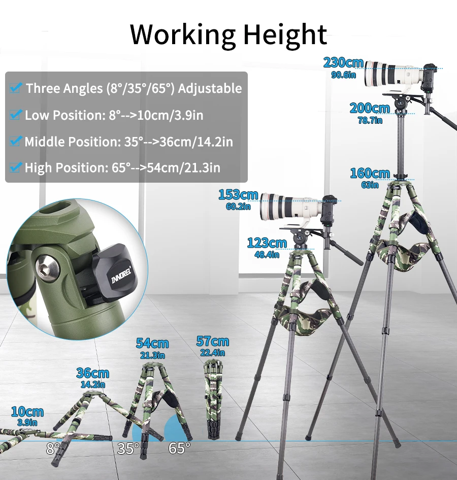 LT364CG Camouflage Carbon Fiber Tripod for Canon Nikon DSLR Camera Professional Birdwatching Heavy Duty Camera Stand 35kg load