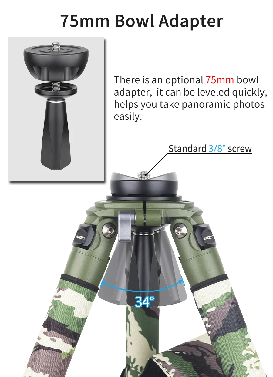 LT364CG Camouflage Carbon Fiber Tripod for Canon Nikon DSLR Camera Professional Birdwatching Heavy Duty Camera Stand 35kg load