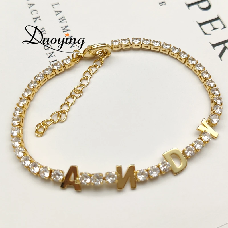 Zirconia Initial Letters Bracelet Tennis Bracelet AAA CZ Row Cubic for Men Women Custom Name Hip Hop Jewelry