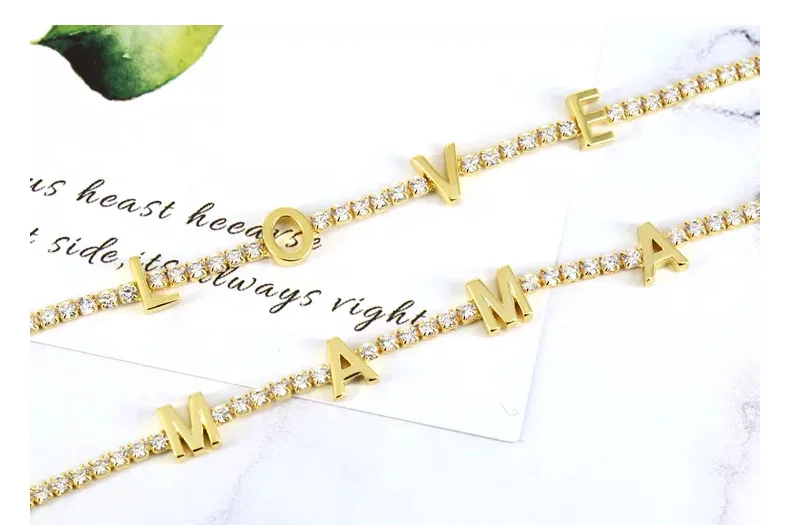 Zirconia Initial Letters Bracelet Tennis Bracelet AAA CZ Row Cubic for Men Women Custom Name Hip Hop Jewelry