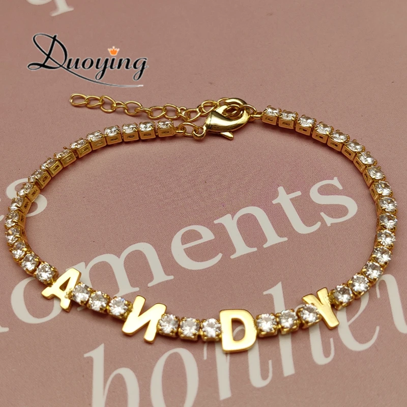 Zirconia Initial Letters Bracelet Tennis Bracelet AAA CZ Row Cubic for Men Women Custom Name Hip Hop Jewelry