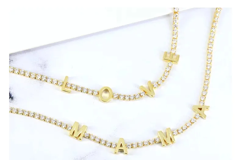 Zirconia Initial Letters Bracelet Tennis Bracelet AAA CZ Row Cubic for Men Women Custom Name Hip Hop Jewelry