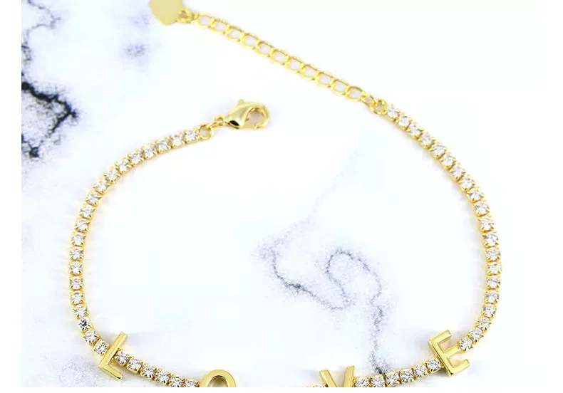Zirconia Initial Letters Bracelet Tennis Bracelet AAA CZ Row Cubic for Men Women Custom Name Hip Hop Jewelry