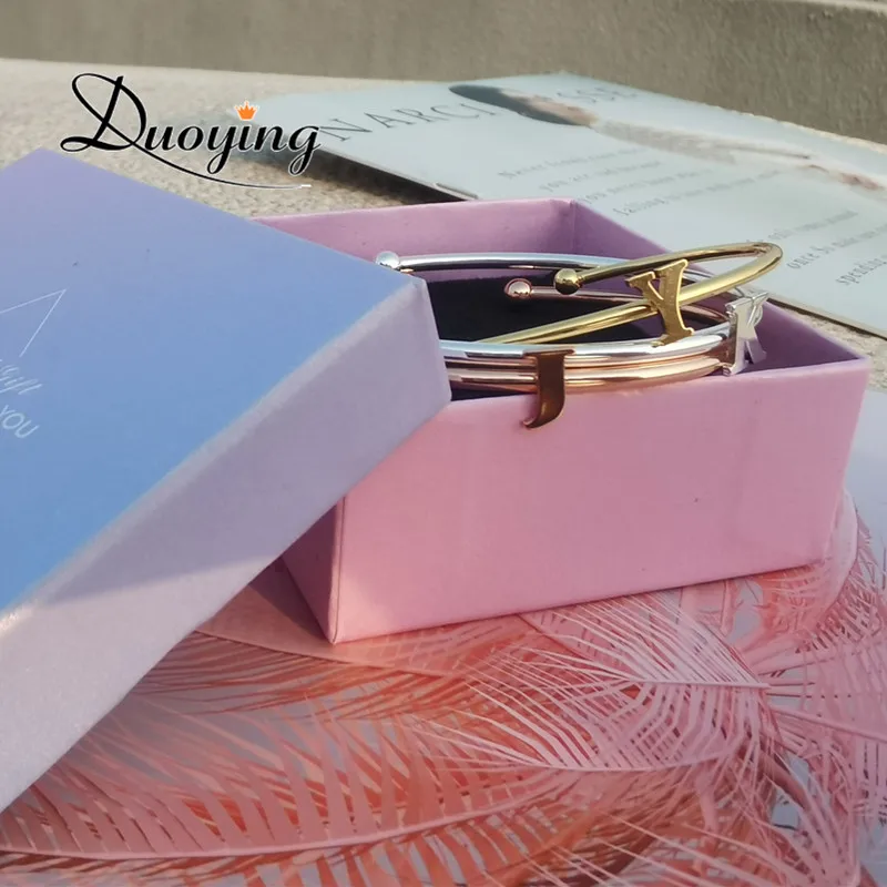 Duoying Fashion Initials Bangle Alphabet A to Z Personalized Custom Name 7MM Capital Letter Bracelet Custom Love Cuff Bangle