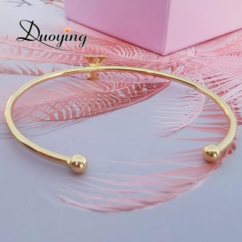 Duoying Fashion Initials Bangle Alphabet A to Z Personalized Custom Name 7MM Capital Letter Bracelet Custom Love Cuff Bangle