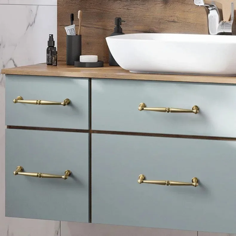 Traditional Vintage Antique Yellow Bronze Cabinet Handles Kitchen Cupboard Pulls Drawer Knobs Kitchen door handles and knobs