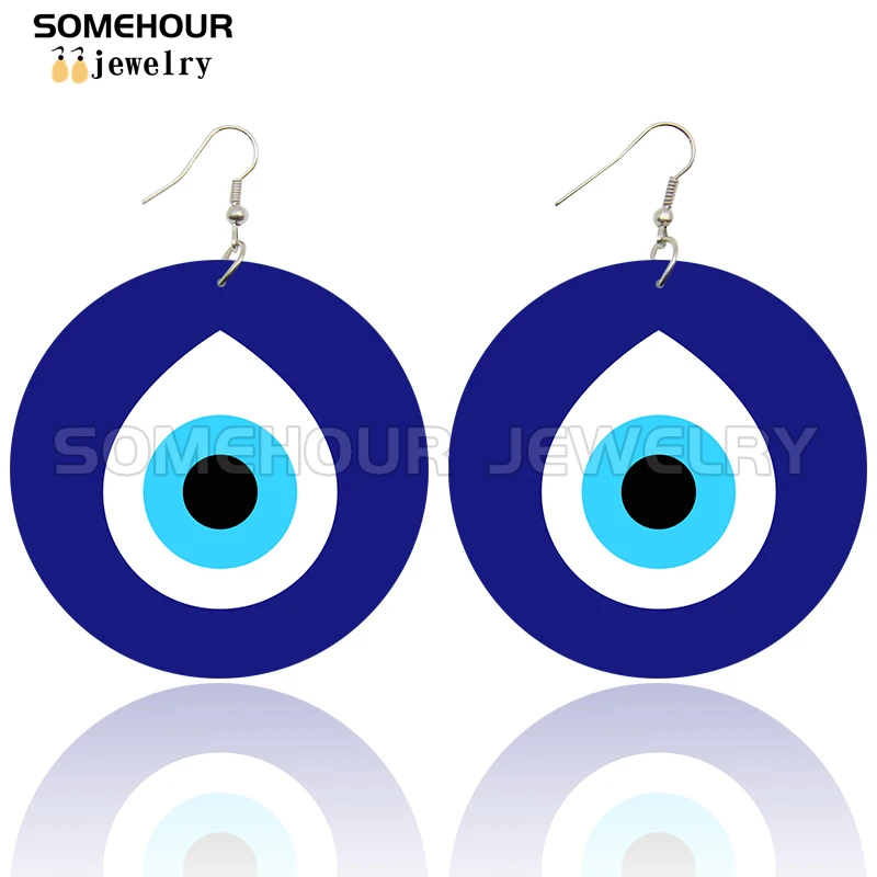SOMEHOUR Turkish Amulet Against Blue Evil Eyes Printed Wooden Drop Earrings Comics Style Mandala Loops Pendant For Women Gifts