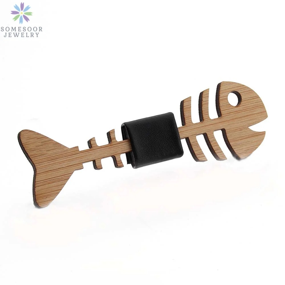 SOMESOOR Bamboo Fish Bone Bowtie Real Wooden Engraved Hollow Out Carved Butterfly Necktie Fit Party Wedding Suit For Men Gifts
