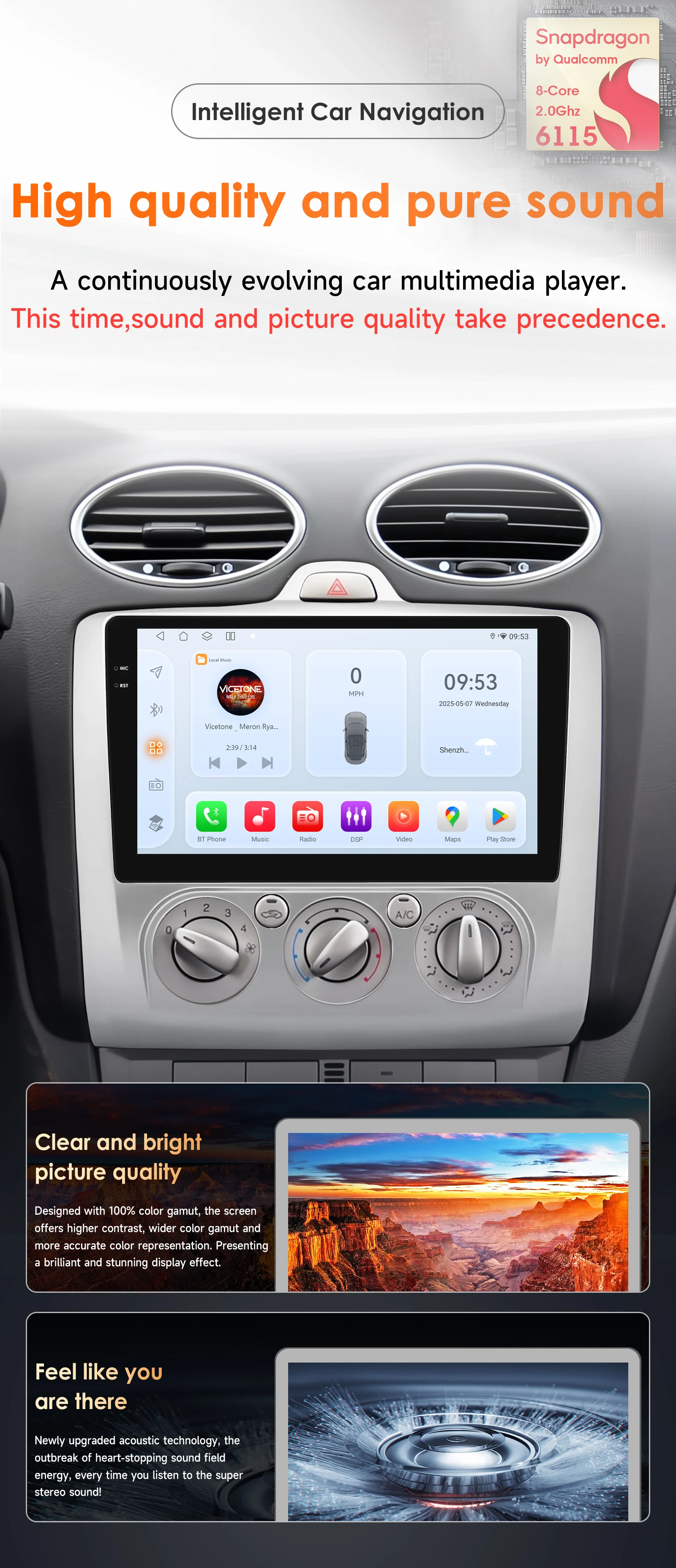Hizpo 9" 2 Din 4G+WiFi Car Radio for Ford Focus Exi MT Mk2 MK3 2004-2011 Multimedia Player Android 14 GPS Navigation Head Unit