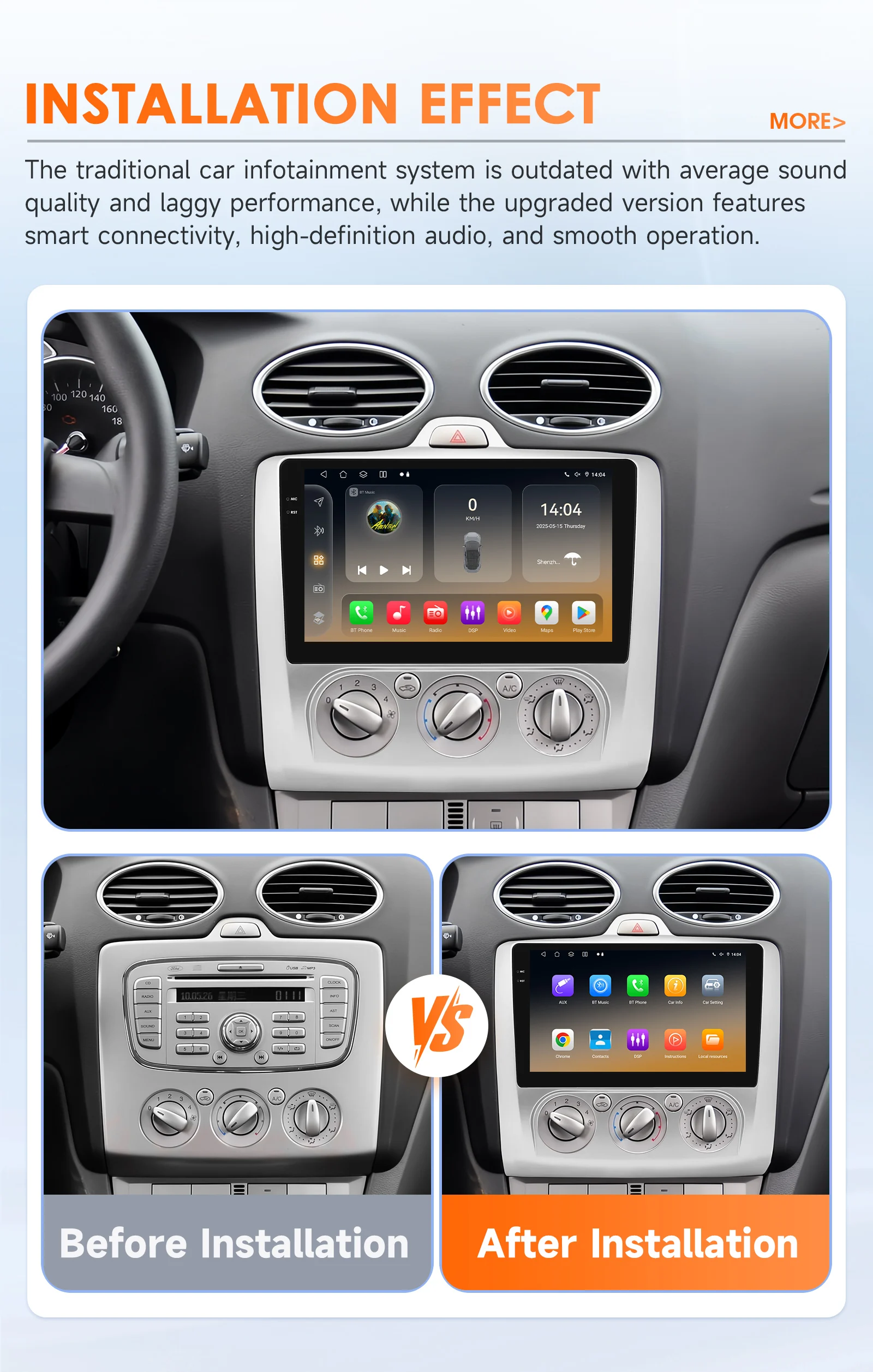 Hizpo 9" 2 Din 4G+WiFi Car Radio for Ford Focus Exi MT Mk2 MK3 2004-2011 Multimedia Player Android 14 GPS Navigation Head Unit