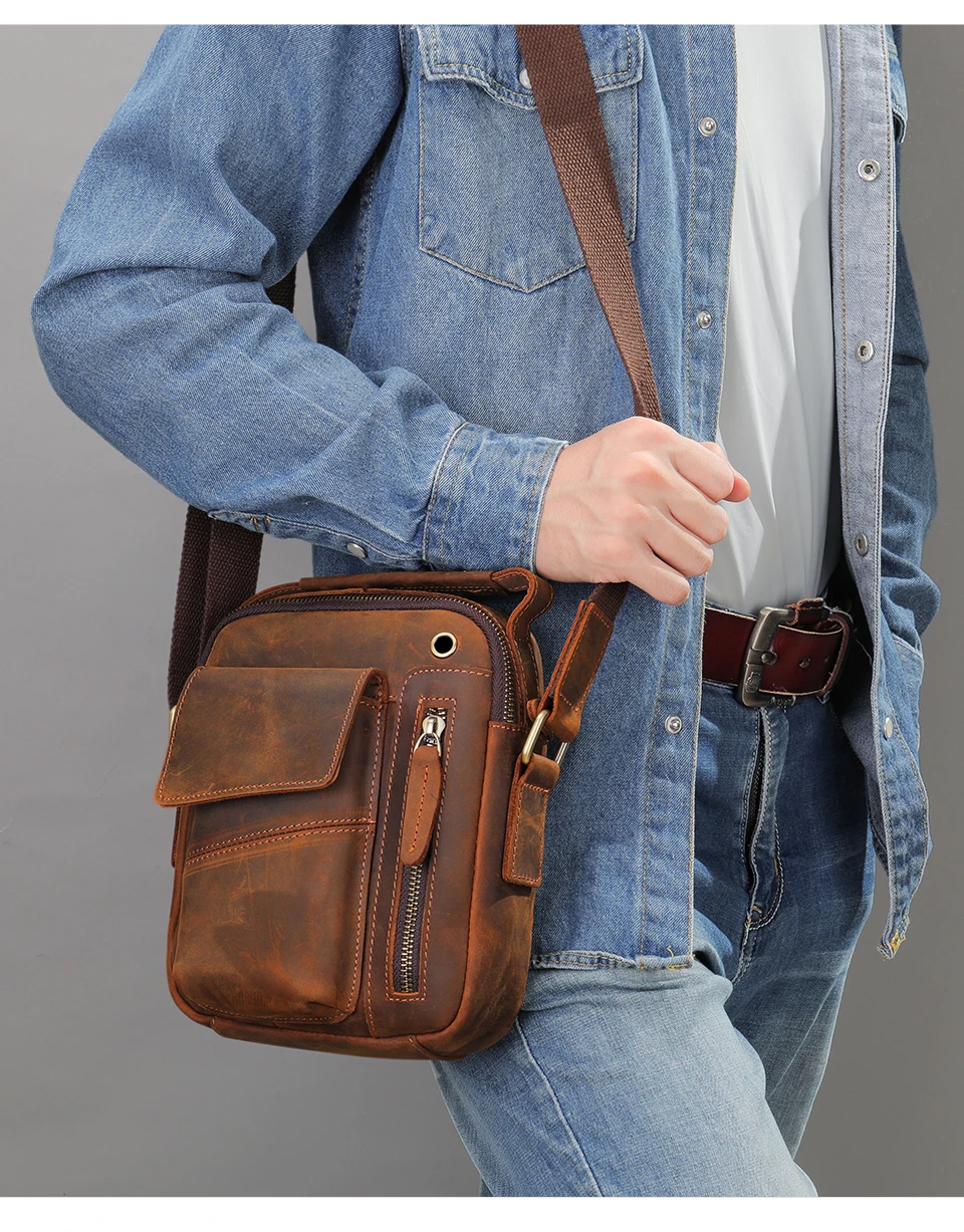 WESTAL Crazy Horse Leather Shoulder Bags for Men Crossbody Bags Purse My Order USB Charging Messenger Bags Leather Handbags Man