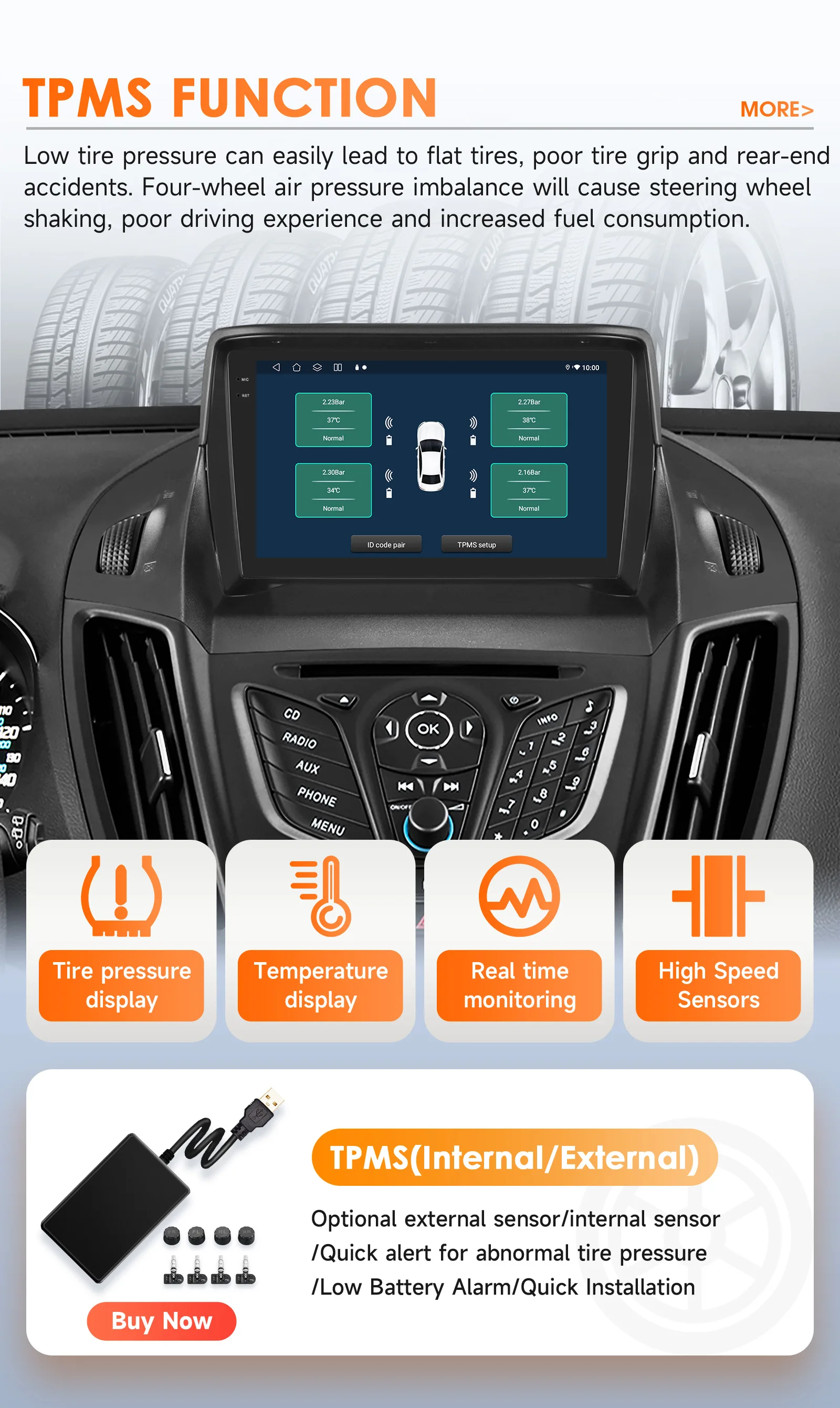 Hizpo Car Radio 2 Din Multimedia Player For Ford Kuga 2 Escape 2013-2017 9'' Android Auto Stereo GPS Navigation DSP RDS AI Voice