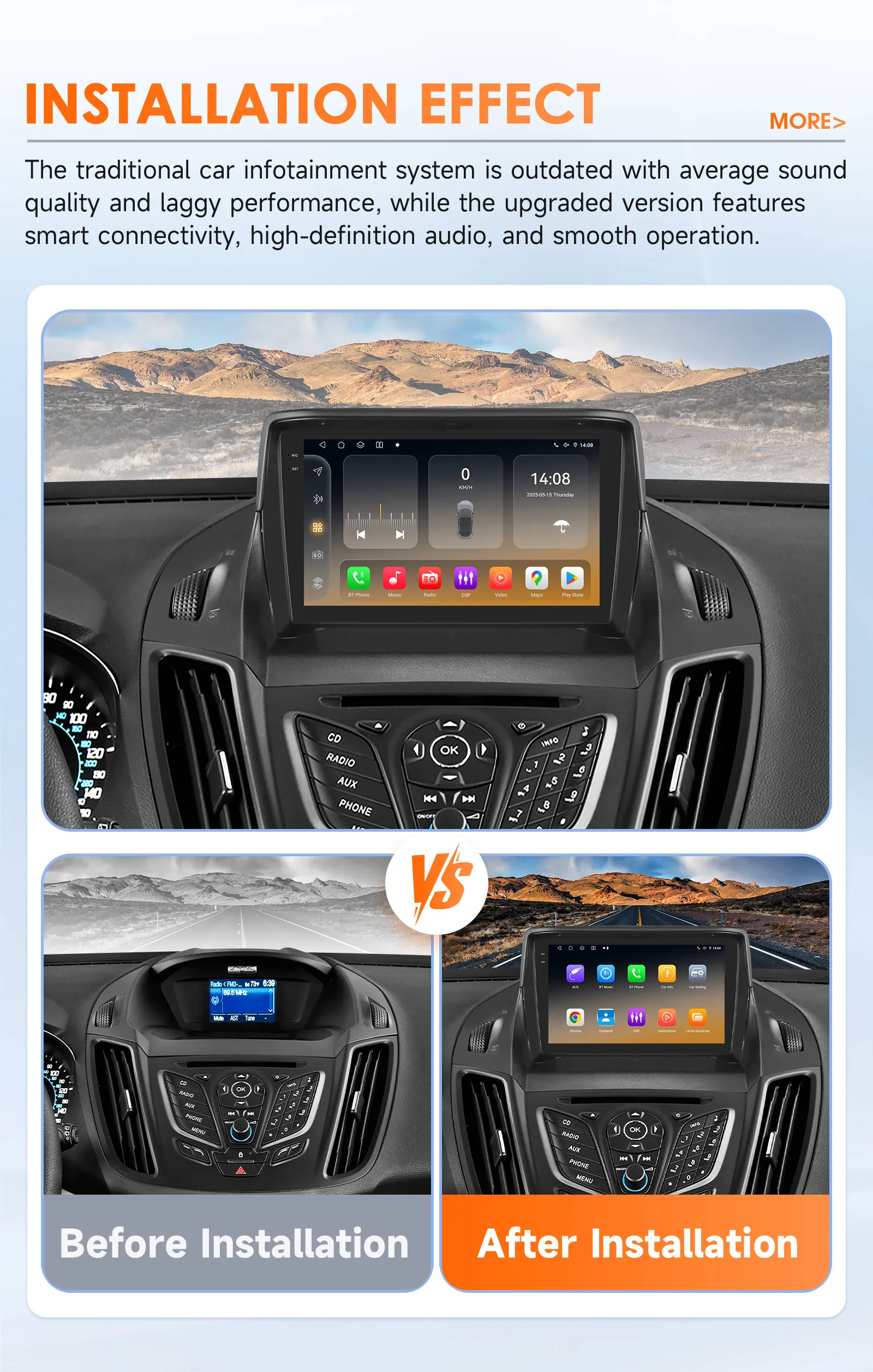 Hizpo Car Radio 2 Din Multimedia Player For Ford Kuga 2 Escape 2013-2017 9'' Android Auto Stereo GPS Navigation DSP RDS AI Voice