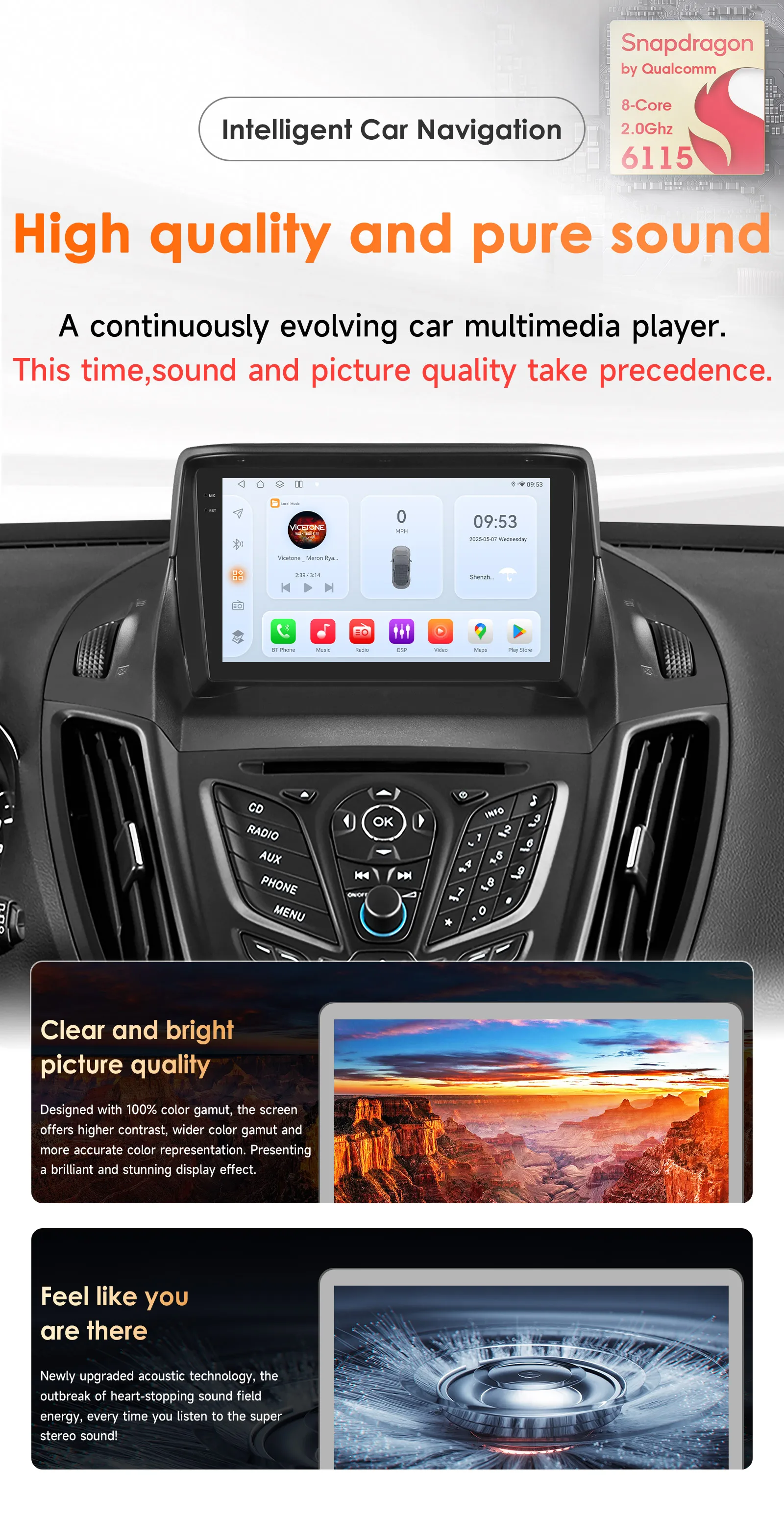Hizpo Car Radio 2 Din Multimedia Player For Ford Kuga 2 Escape 2013-2017 9'' Android Auto Stereo GPS Navigation DSP RDS AI Voice