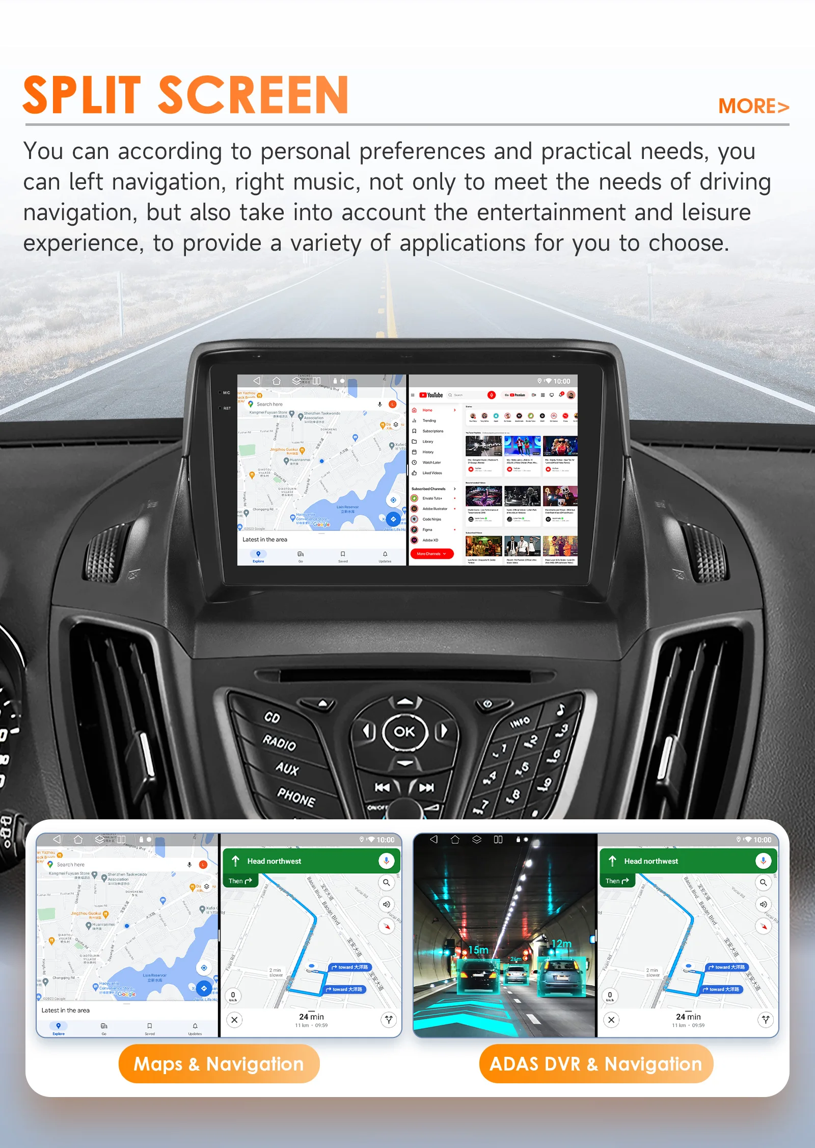 Hizpo Car Radio 2 Din Multimedia Player For Ford Kuga 2 Escape 2013-2017 9'' Android Auto Stereo GPS Navigation DSP RDS AI Voice