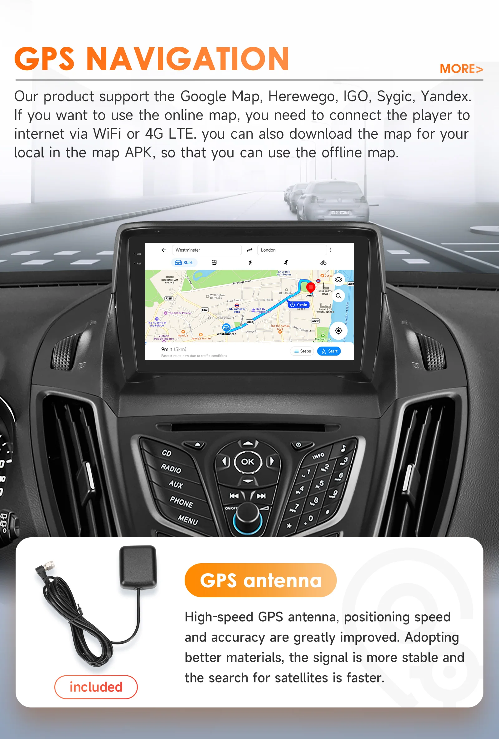Hizpo Car Radio 2 Din Multimedia Player For Ford Kuga 2 Escape 2013-2017 9'' Android Auto Stereo GPS Navigation DSP RDS AI Voice