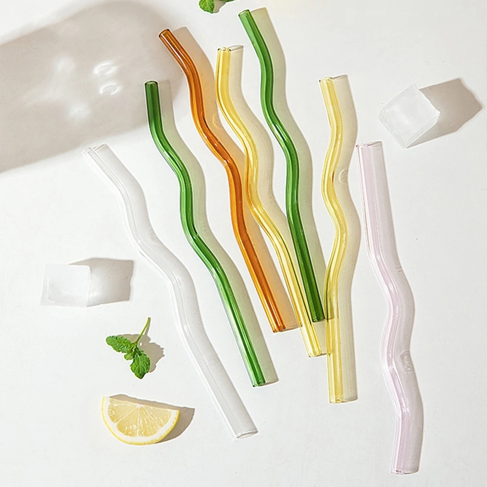 Clear Wavy Glass Straws Smoothies Cocktails Drinking Tableware Healthy Reusable Straws Party Bar Milk Coffee Kitchen Accessories
