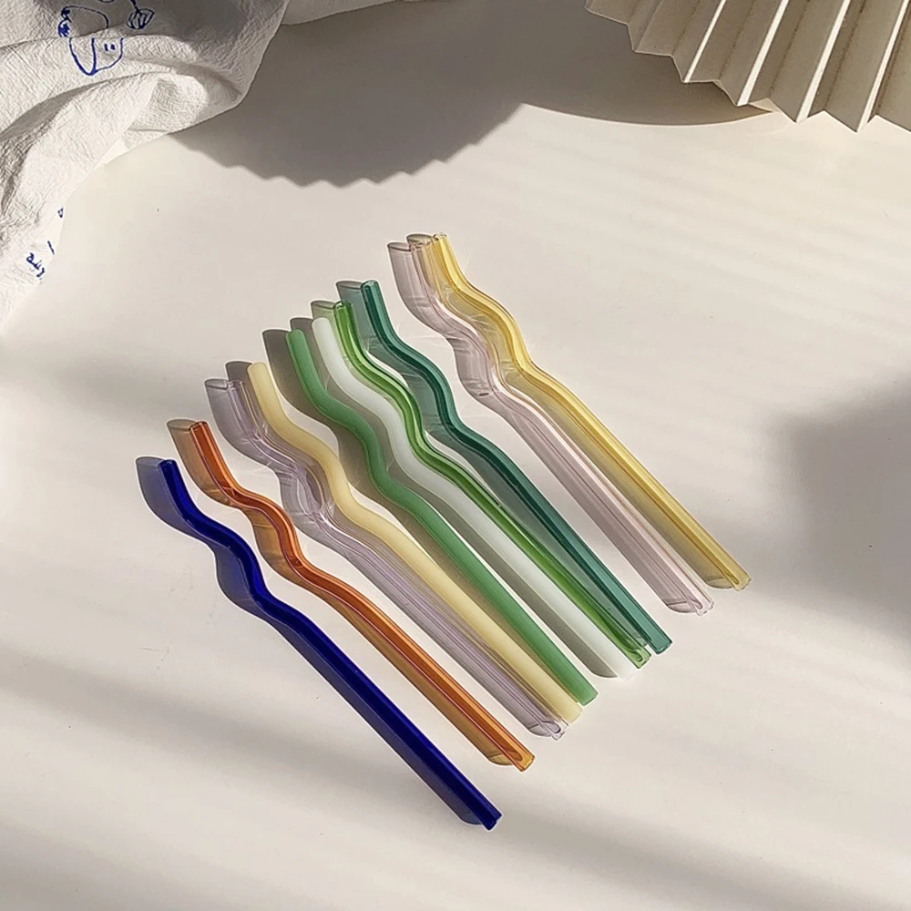 Clear Wavy Glass Straws Smoothies Cocktails Drinking Tableware Healthy Reusable Straws Party Bar Milk Coffee Kitchen Accessories