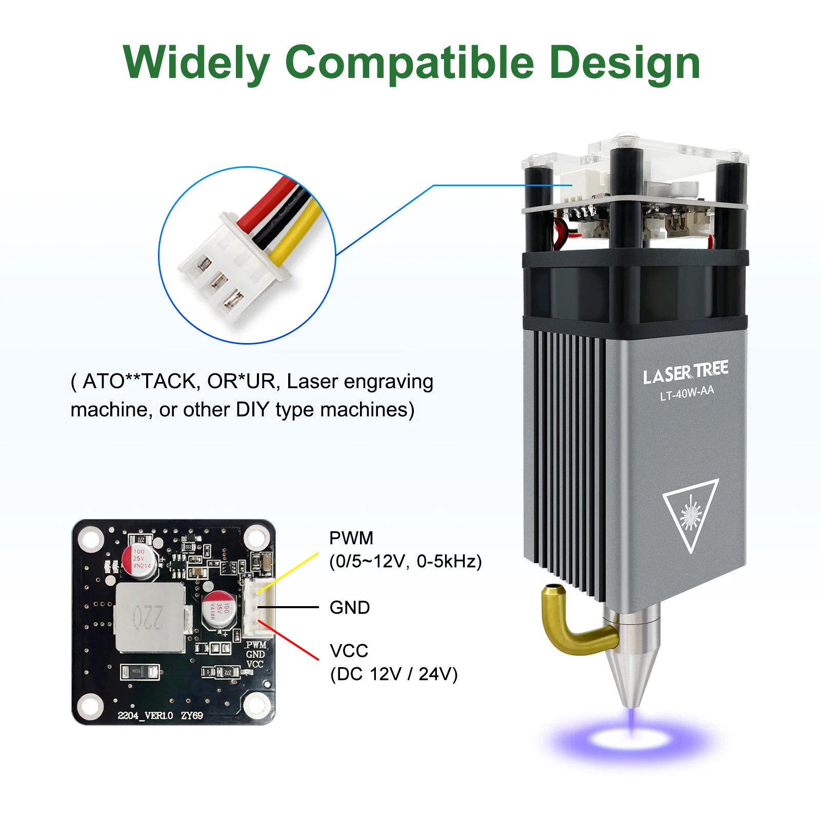 LASER TREE 4W 5W Optical Power Laser Head 450nm Blue Light TTL PWM Module For Laser Engraver Wood Cutting DIY Woodworking Tools