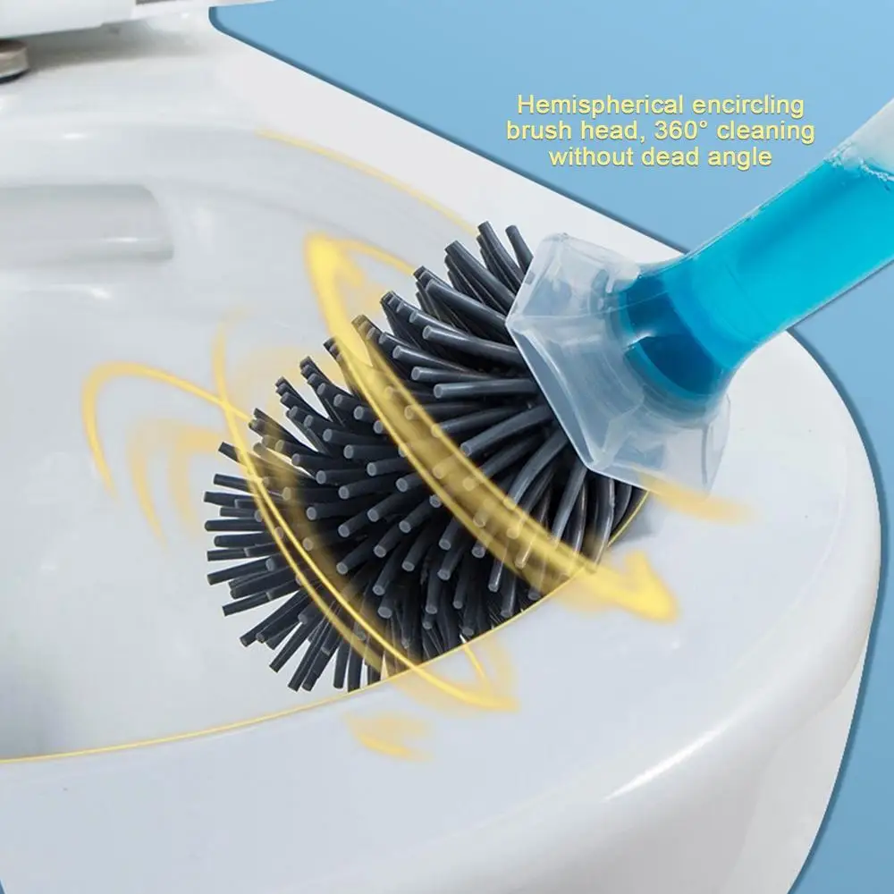 Toilet Brush Refillable Handle Silicone Toilet Brush With Soap Dispenser Punch-Free Wall Mount Toilet Brush With Liquid Long