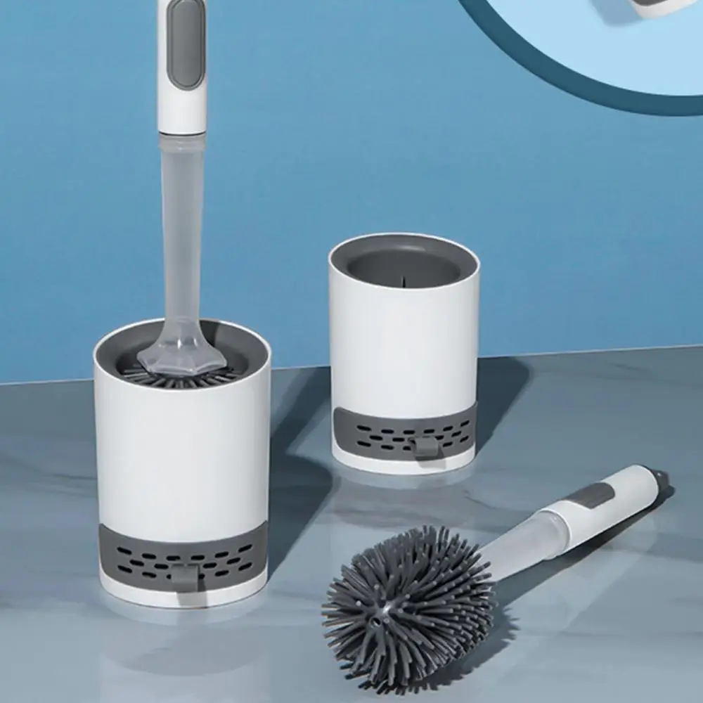 Toilet Brush Refillable Handle Silicone Toilet Brush With Soap Dispenser Punch-Free Wall Mount Toilet Brush With Liquid Long