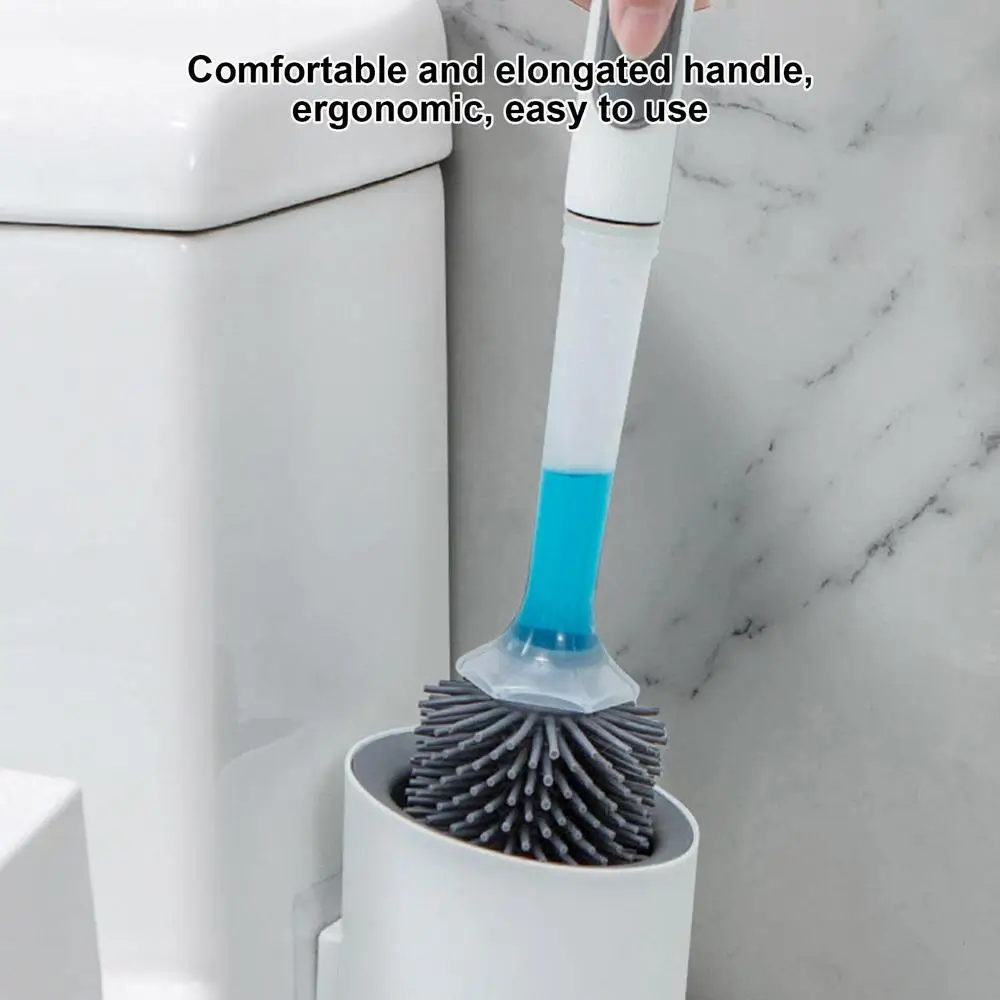 Toilet Brush Refillable Handle Silicone Toilet Brush With Soap Dispenser Punch-Free Wall Mount Toilet Brush With Liquid Long