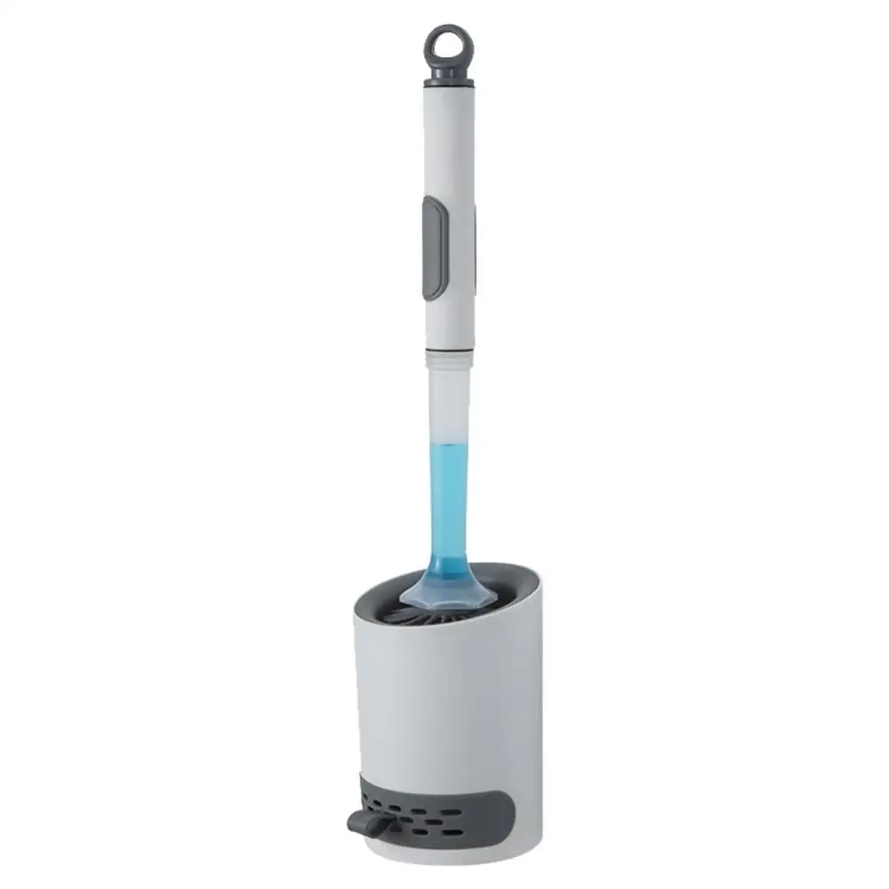 Toilet Brush Refillable Handle Silicone Toilet Brush With Soap Dispenser Punch-Free Wall Mount Toilet Brush With Liquid Long
