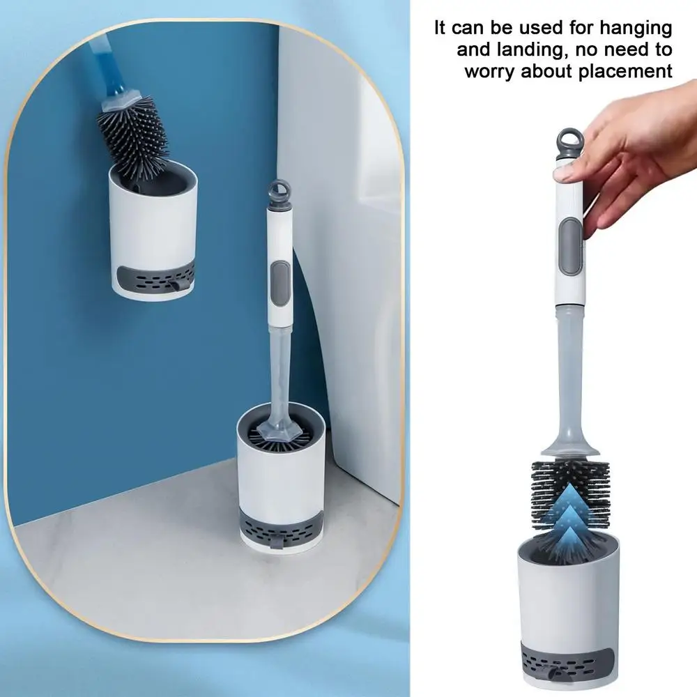 Toilet Brush Refillable Handle Silicone Toilet Brush With Soap Dispenser Punch-Free Wall Mount Toilet Brush With Liquid Long