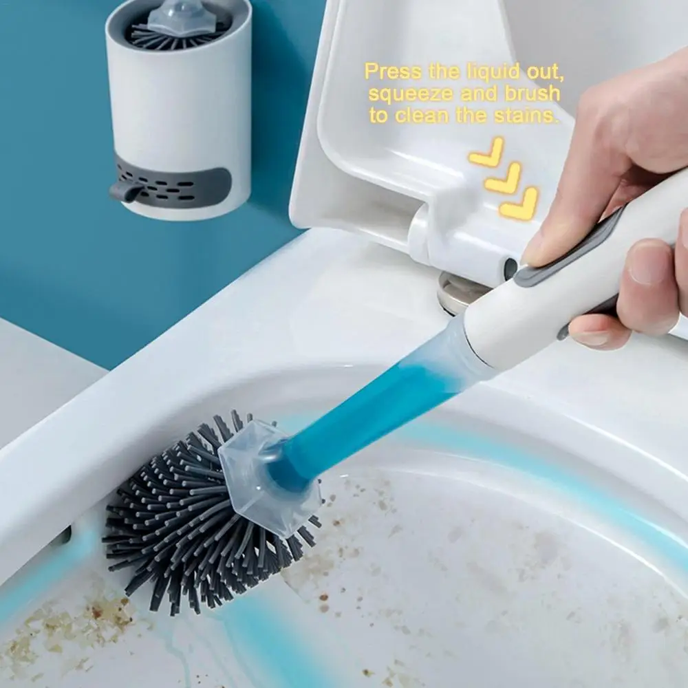 Toilet Brush Refillable Handle Silicone Toilet Brush With Soap Dispenser Punch-Free Wall Mount Toilet Brush With Liquid Long