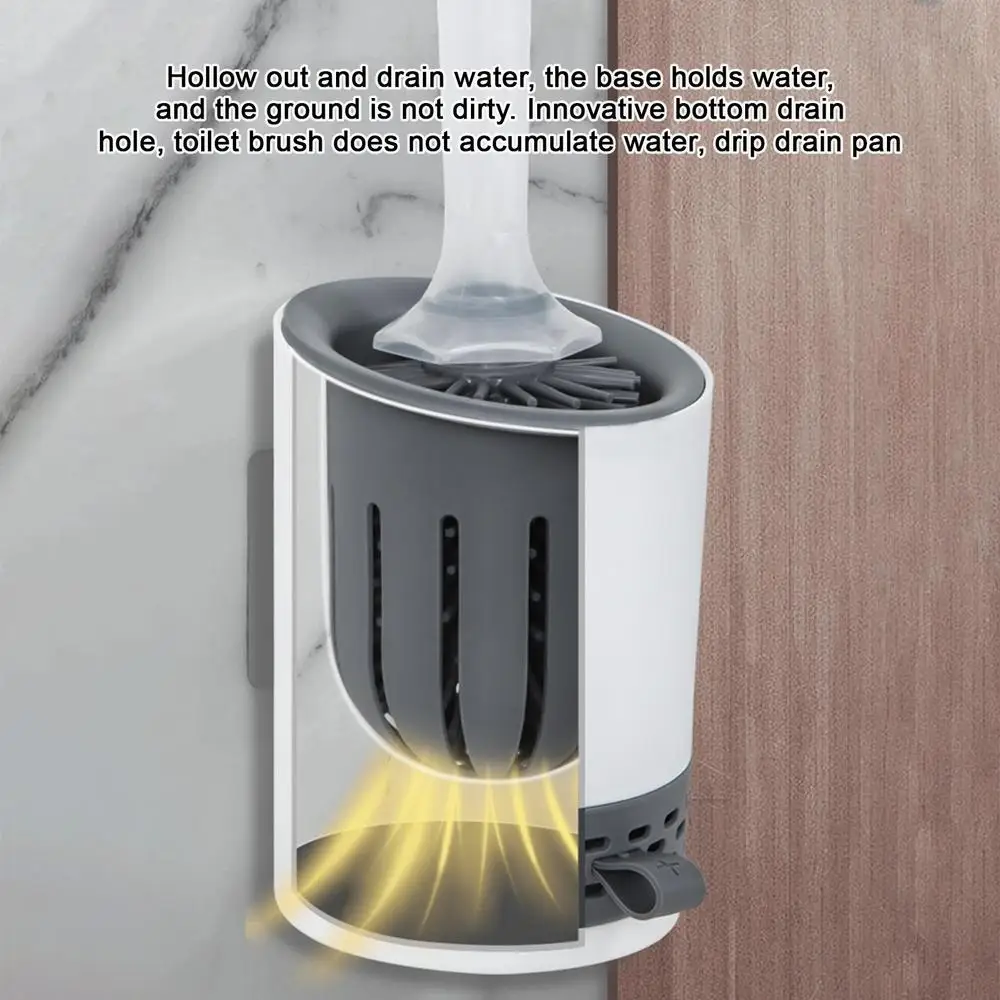 Toilet Brush Refillable Handle Silicone Toilet Brush With Soap Dispenser Punch-Free Wall Mount Toilet Brush With Liquid Long