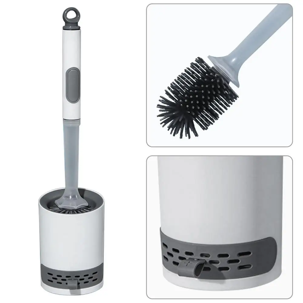 Toilet Brush Refillable Handle Silicone Toilet Brush With Soap Dispenser Punch-Free Wall Mount Toilet Brush With Liquid Long