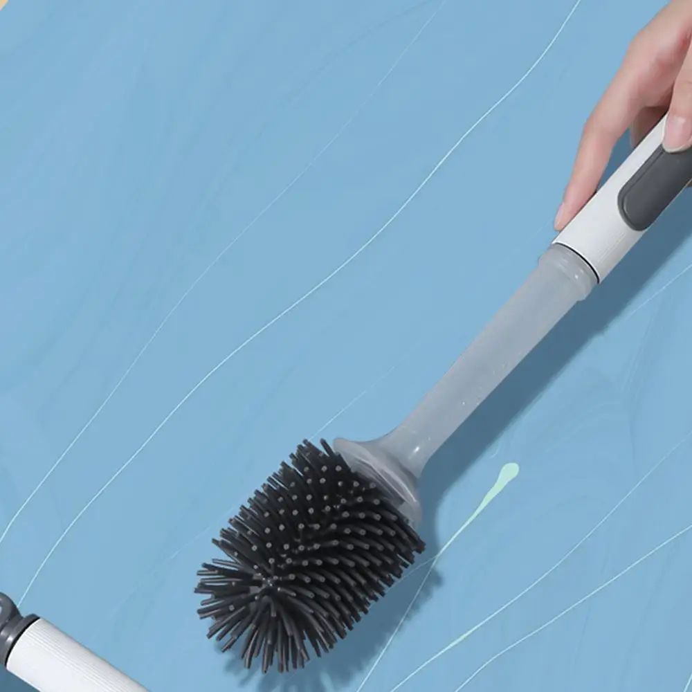 Toilet Brush Refillable Handle Silicone Toilet Brush With Soap Dispenser Punch-Free Wall Mount Toilet Brush With Liquid Long