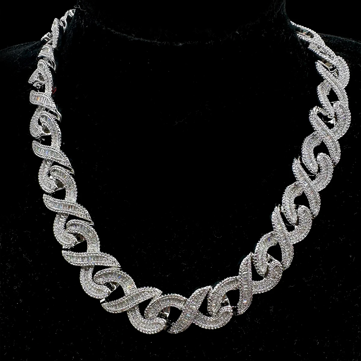 Aokaishen 20MM Baguette Choker Necklace for Men 8 Cuban Link Chain Micro Pave Cubic Zirconia Hip Hop Jewelry
