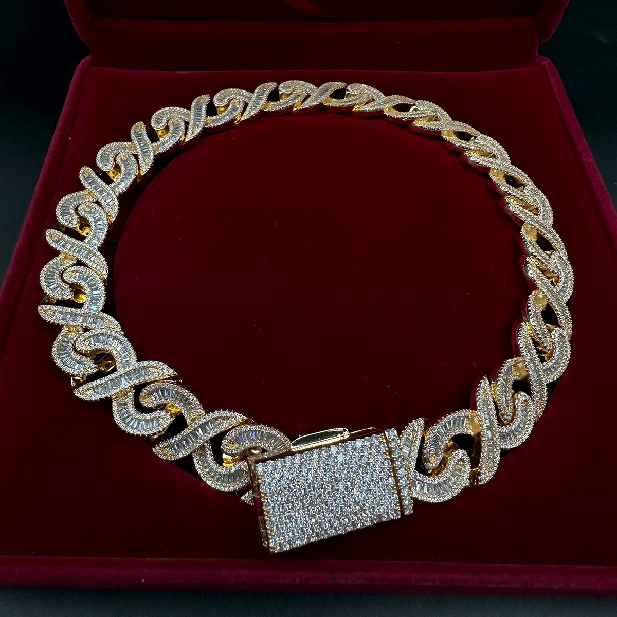 Aokaishen 20MM Baguette Choker Necklace for Men 8 Cuban Link Chain Micro Pave Cubic Zirconia Hip Hop Jewelry