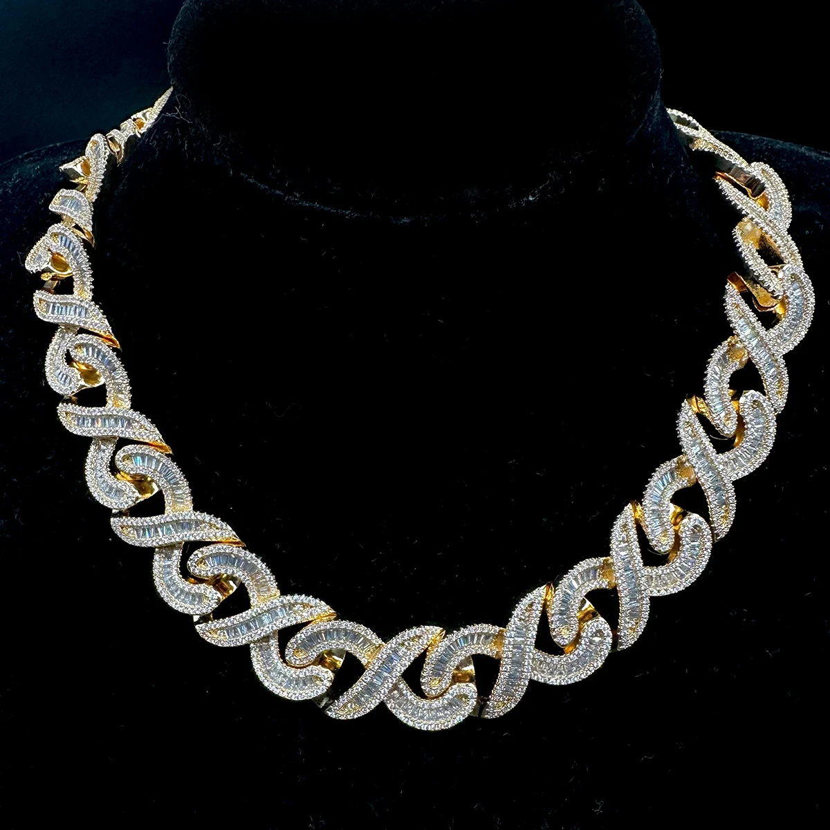 Aokaishen 20MM Baguette Choker Necklace for Men 8 Cuban Link Chain Micro Pave Cubic Zirconia Hip Hop Jewelry