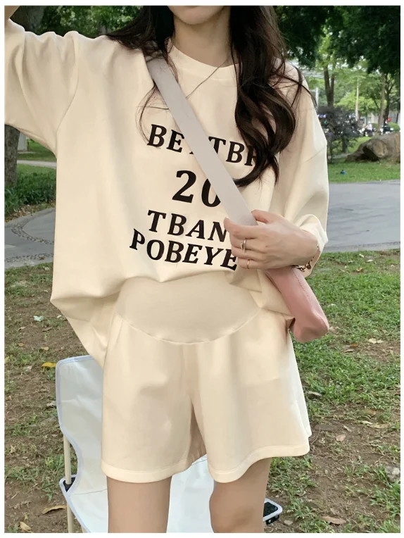 Pregnant Women's Summer Set Loose Top Shorts Casual Sports Two Piece Suit Sleepwear Maternity Clothes Top + shorts Maternity Set