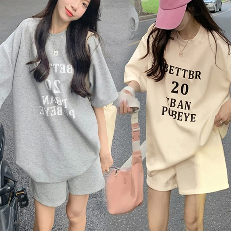 Pregnant Women's Summer Set Loose Top Shorts Casual Sports Two Piece Suit Sleepwear Maternity Clothes Top + shorts Maternity Set