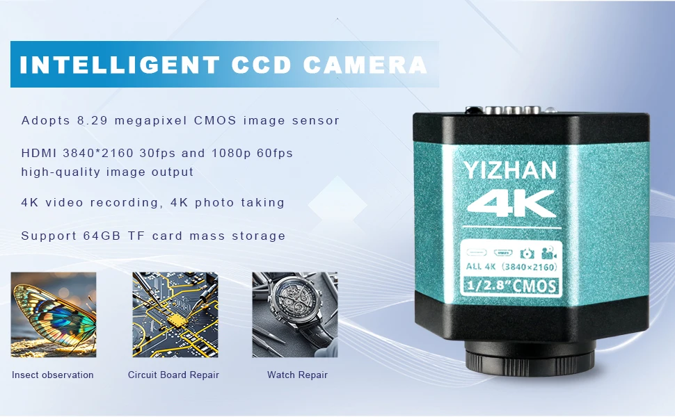 Yizhan 4K 48MP HDMI VGA USB Industrial Video Microscope For PCB Soldering 1080P HD Digital Camera 1-150X Zoom C Mount Lens 2K