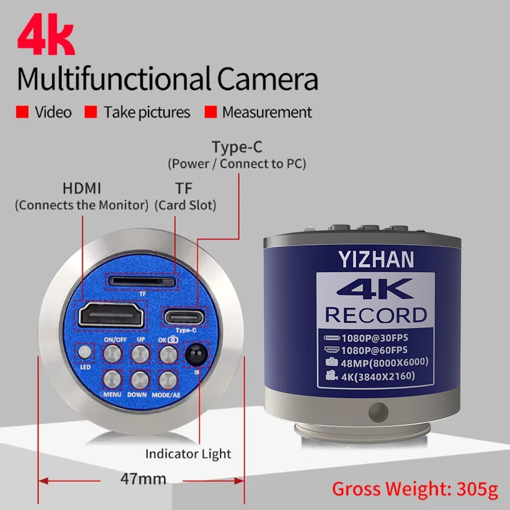 Yizhan 4K 48MP HDMI VGA USB Industrial Video Microscope For PCB Soldering 1080P HD Digital Camera 1-150X Zoom C Mount Lens 2K