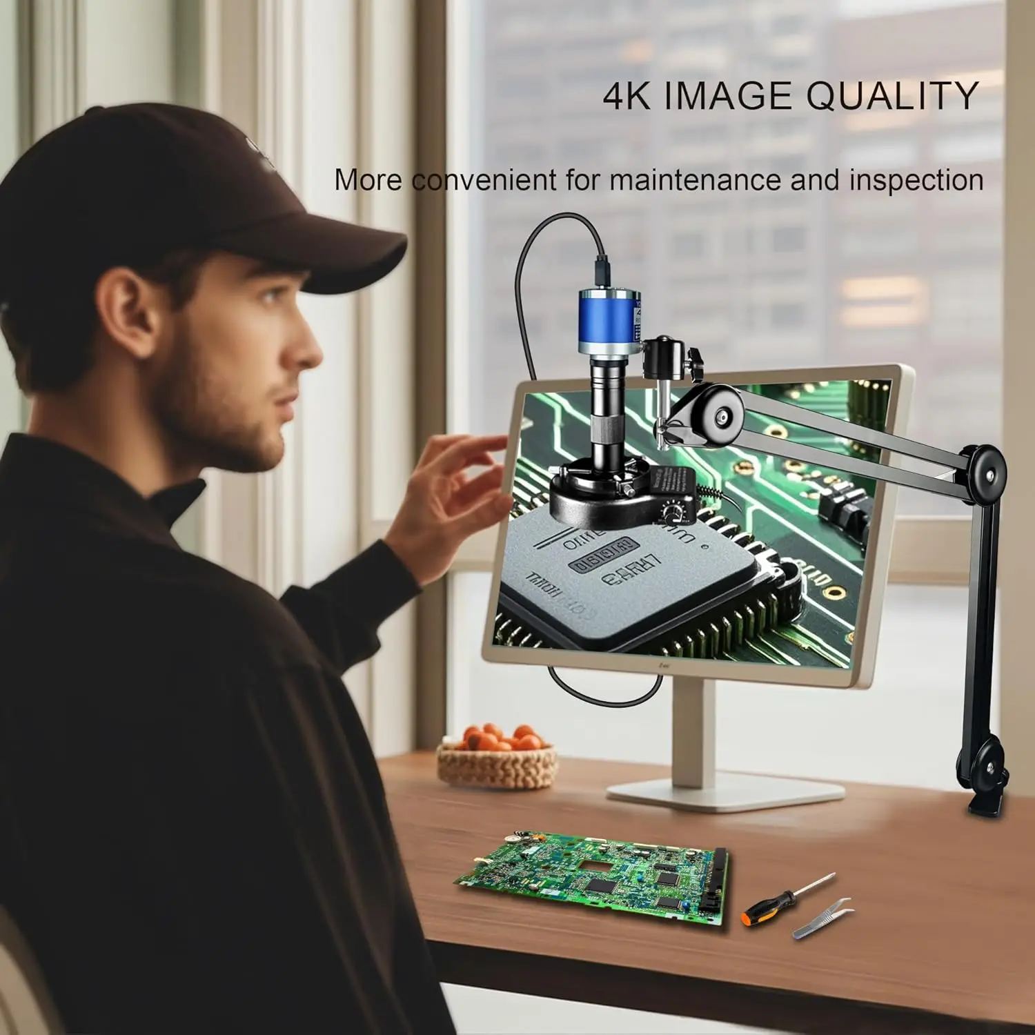 Yizhan 4K 48MP HDMI VGA USB Industrial Video Microscope For PCB Soldering 1080P HD Digital Camera 1-150X Zoom C Mount Lens 2K