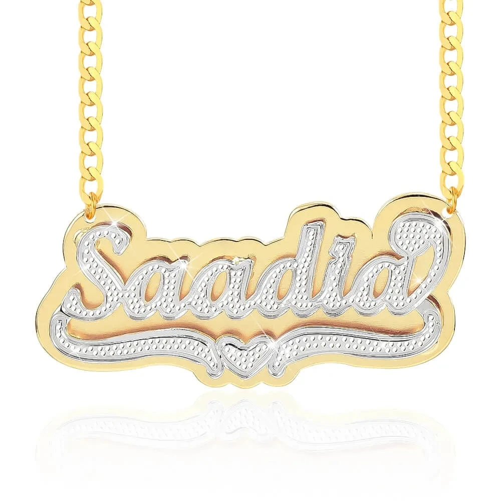 Customized Name Necklace 18K Gold Plated Nameplate 3D Necklace Personalized Double Plate Two Tone with Heart Pendant Necklaces