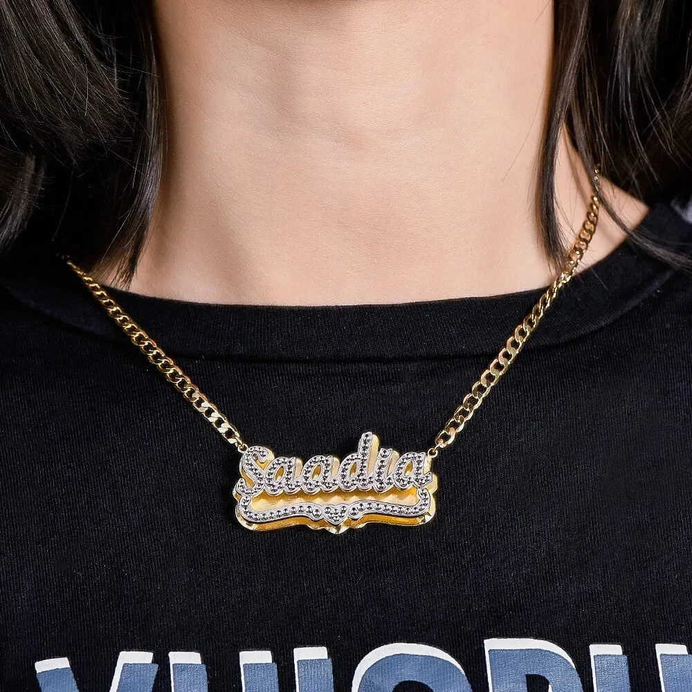 Customized Name Necklace 18K Gold Plated Nameplate 3D Necklace Personalized Double Plate Two Tone with Heart Pendant Necklaces