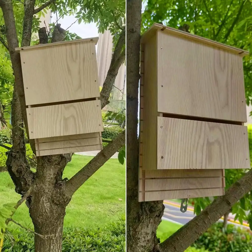Outside Bat Habitat House Wood Shelter For Bat Colony Reusable Bat Box House Wooden Decoration For Hibernation Wooden Bat Nest