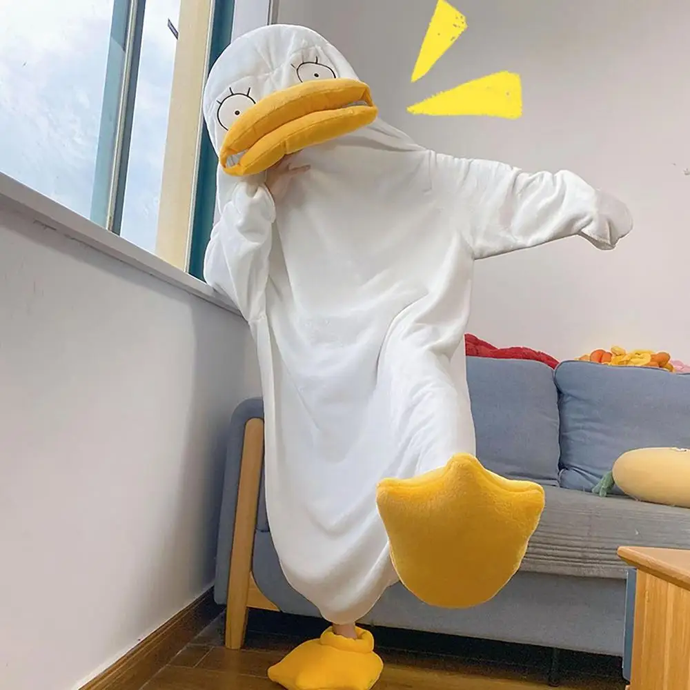 Super Long Flannel Blanket Duck Onesie Pajamas for Adult Winter Hoodies Sweatshirt Pullover Fleece TV Blanket Cosplay Costume