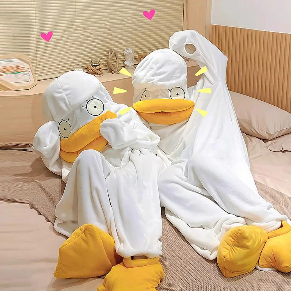 Super Long Flannel Blanket Duck Onesie Pajamas for Adult Winter Hoodies Sweatshirt Pullover Fleece TV Blanket Cosplay Costume